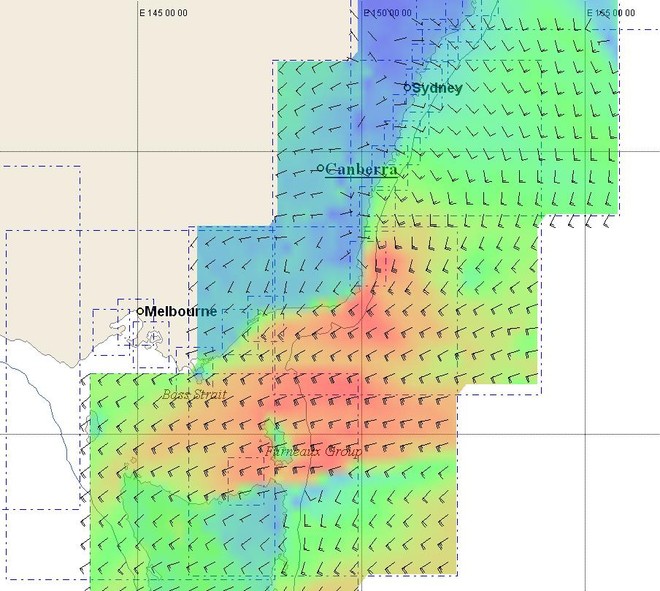 Wind map - 24 December 2010 - Rolex Sydney Hobart © PredictWind.com www.predictwind.com